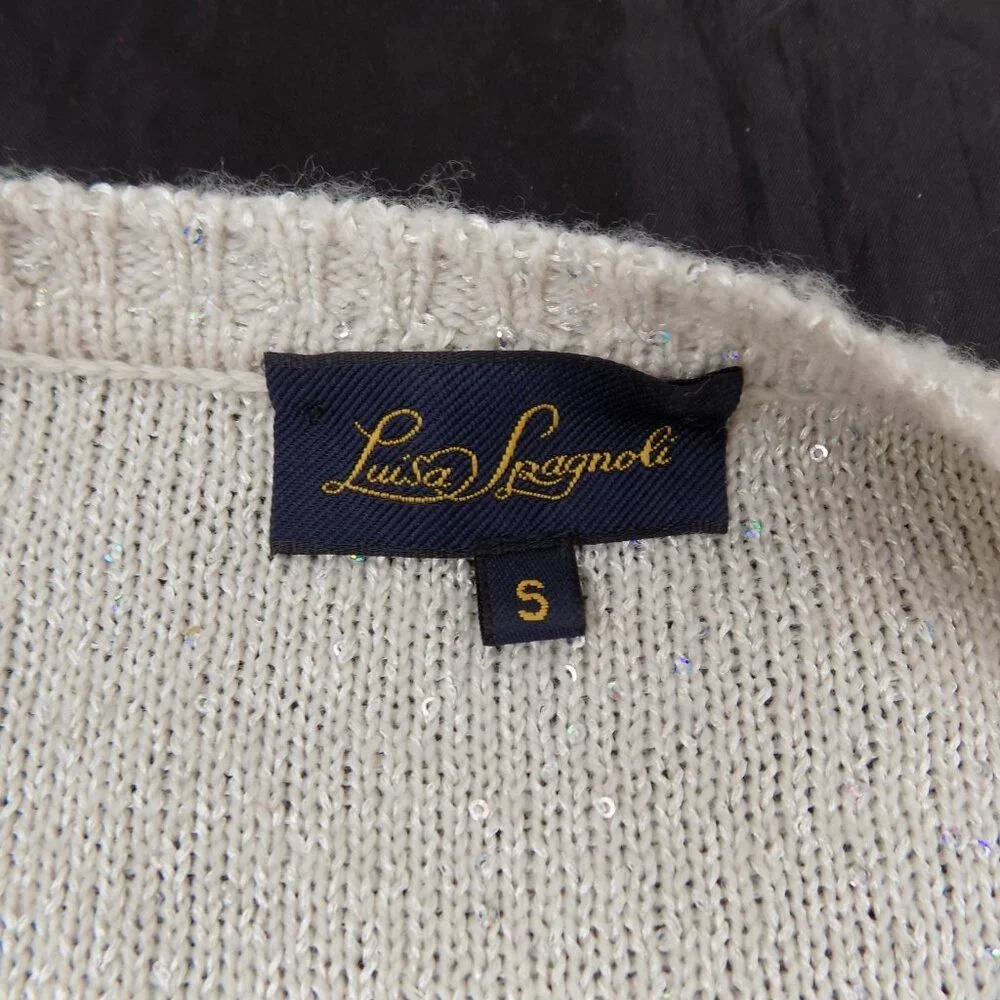 Luisa Spagnoli Women Beige Knitted Sweater Pullover Sequins Made in Italy Size S - Picture 6 of 9